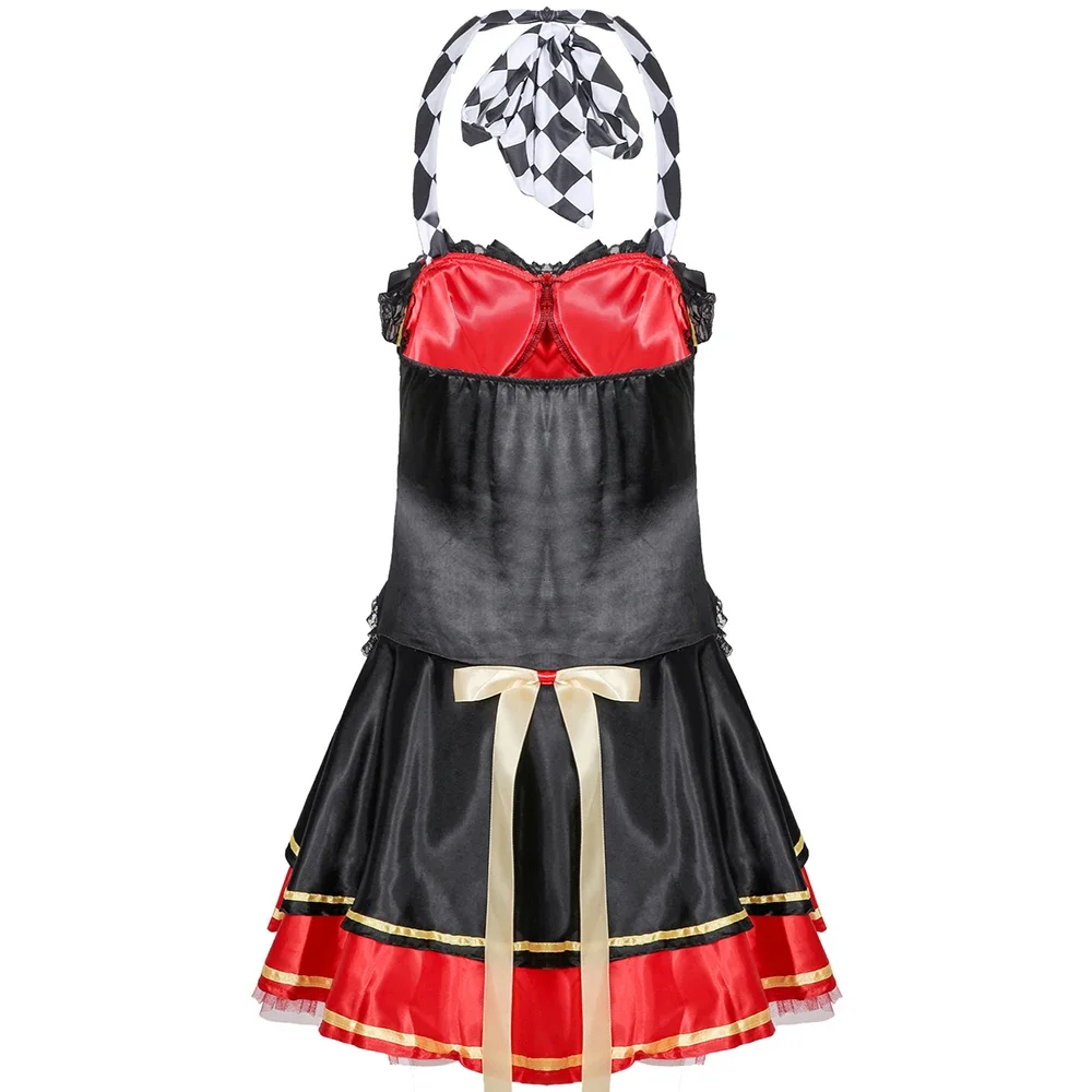 Women\'s Wonderland Alice Queen of Hearts Queen poker Costumes Halloween Sexy Empress Cosplay Red Gothic Sequins Short Dress