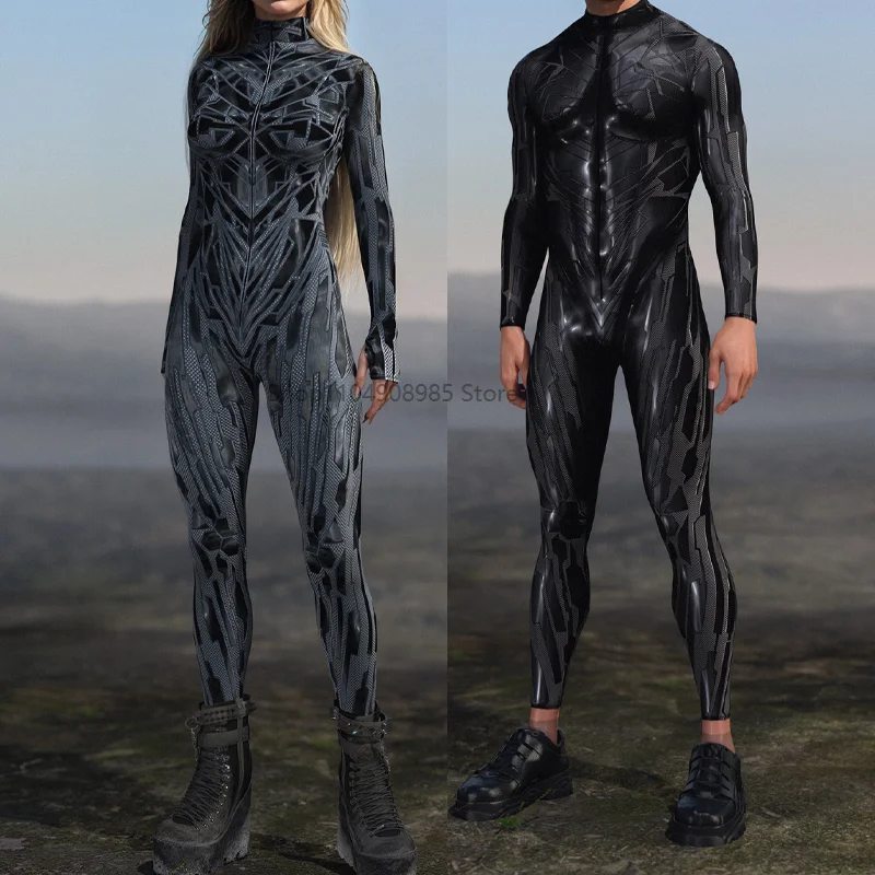 

Fury Node Carbon Male Costume Women Mechanical Armor Robot Cyber Jumpsuit Skeleton Cosplay Punk Zentai Bodysuit 2025