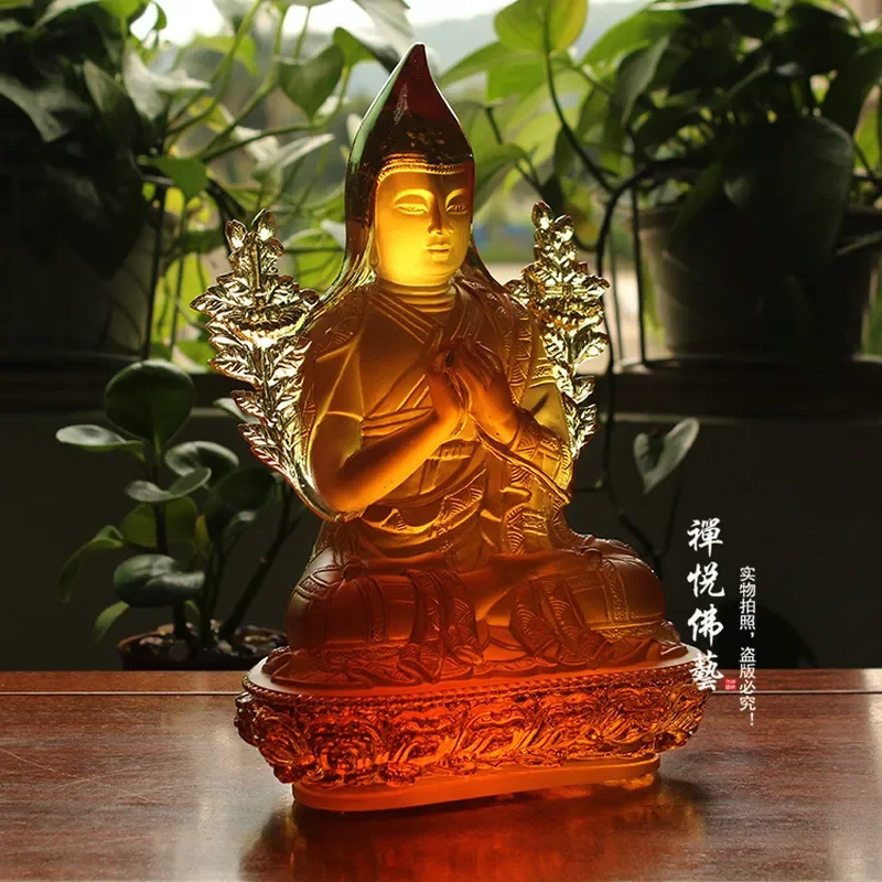 24.5cm Tibetan Buddha Statue Ancient Glazed Kapa Master Figure Home Decor Living Room Entrance Ornament Spiritual Offering