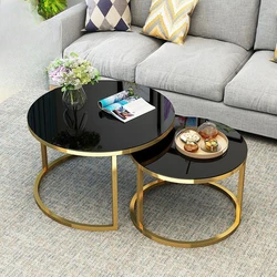 Tempered Glass Round Coffee Table for Living Room 2 in 1 Combination Cafe Table Easy Assembly Center Table Stolik Kawowy