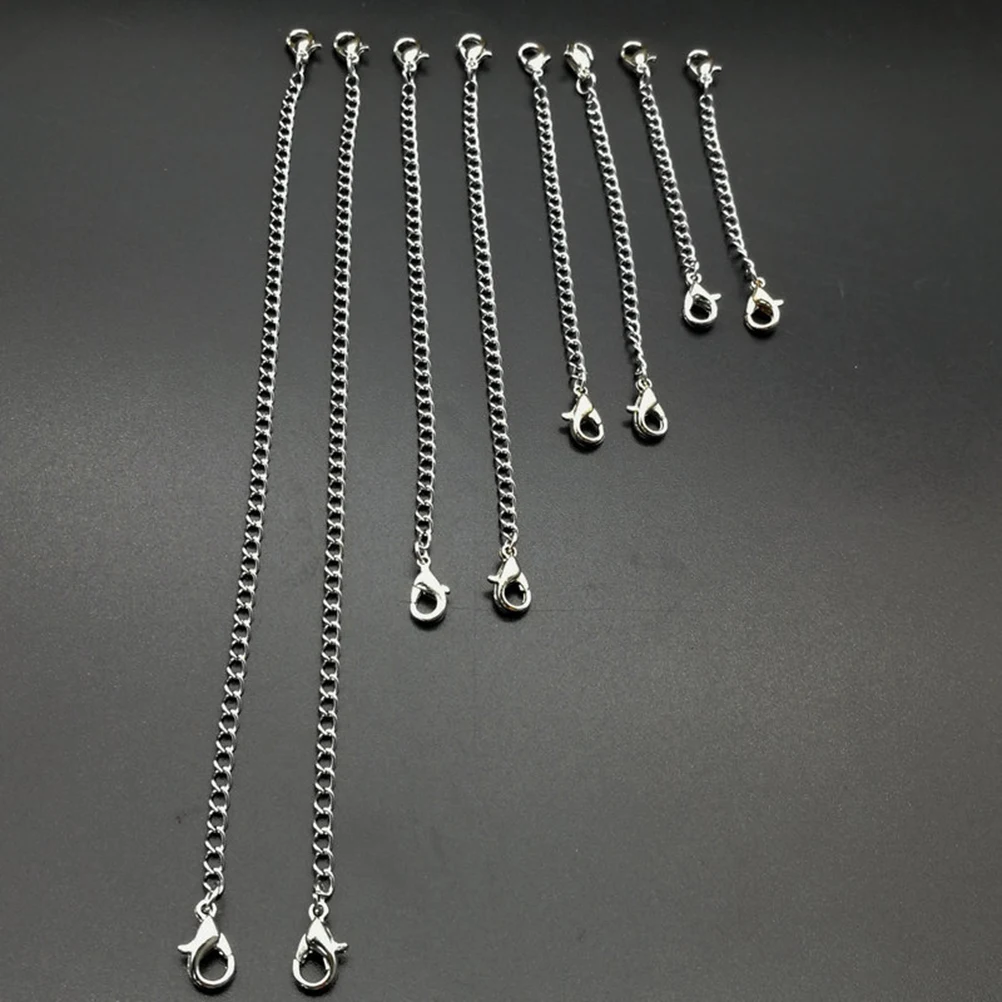 

8pcs Stainless Steel Chain Set 15cm 10cm 7cm 5cm Extender Necklace Bracelet DIY Jewelry Supplies Lobster Clasp Silver