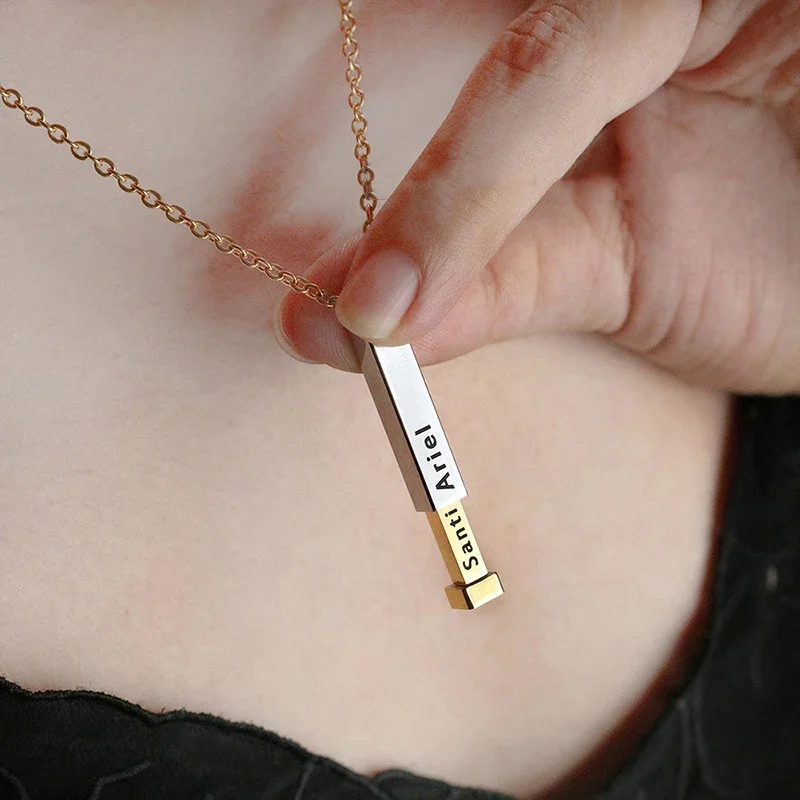 Stainless Steel Personalized Laser Necklace For Lover Custom Telescopic Pendant Necklace Women Gift