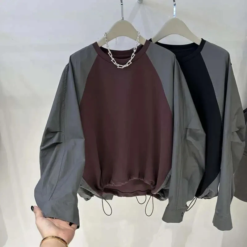 Fashionable Oversized Sweatshirt Women's Spring Autumn Large Size 300 Pounds Loose Design Color Block Shirt Sleeve Slimming Y...
