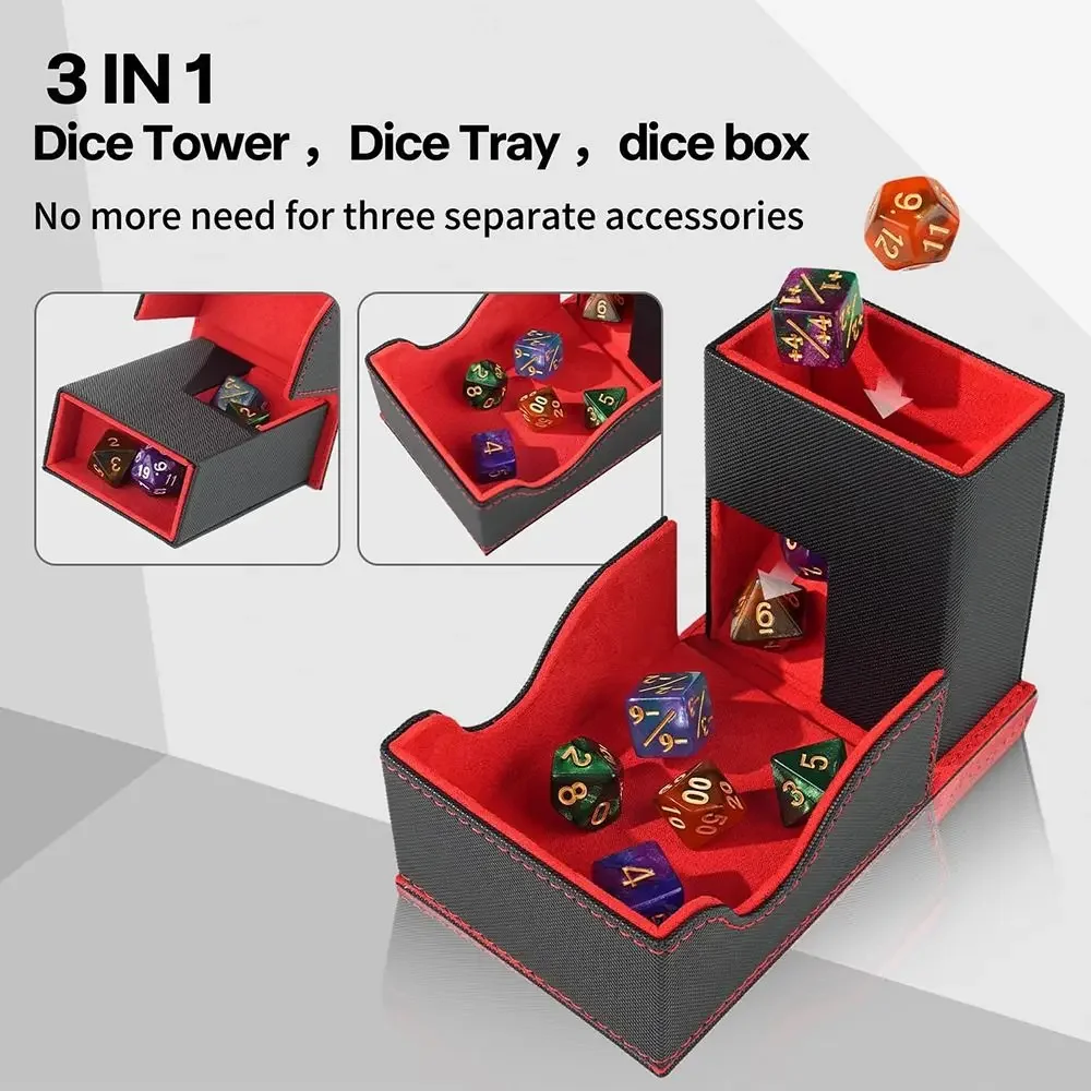

2-in-1 Dice Tower and Tray, Foldable PU Leather Dice Storage Tray Anti-Scratch Dice Rolling Tower for D&D TTRPG Board Game
