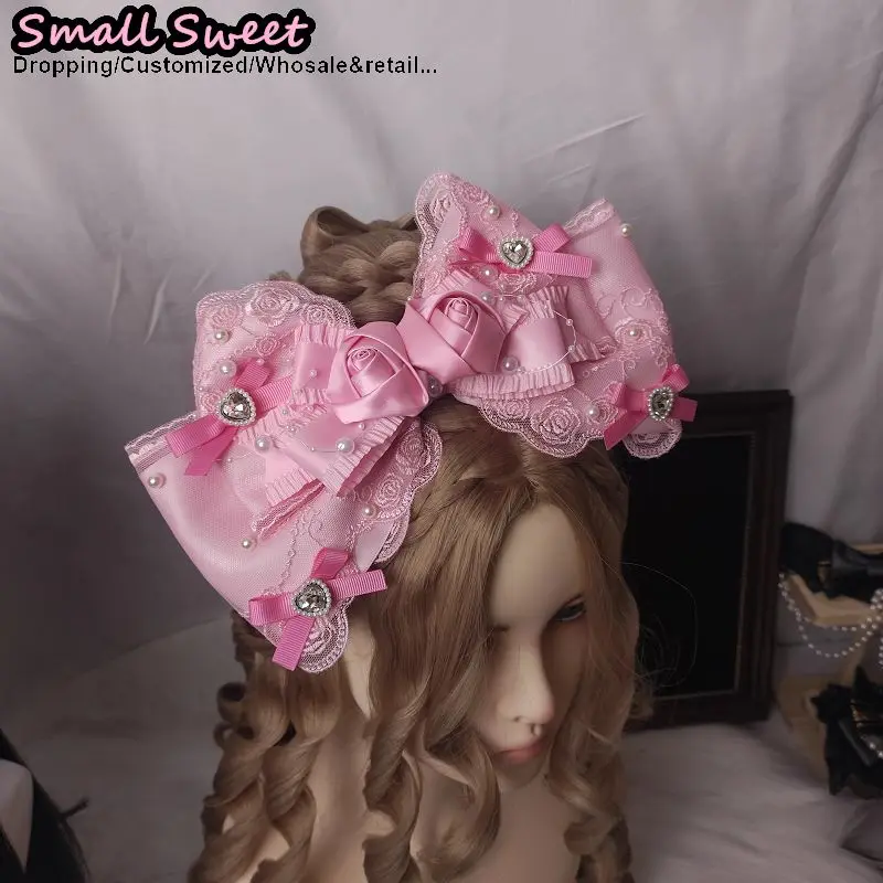 Women Gothic Subculture Lolita Harajuku Y2K girl Rose Bow gorgeous Floral Lace Ruffled hair band Hair Hoop Cute Headband