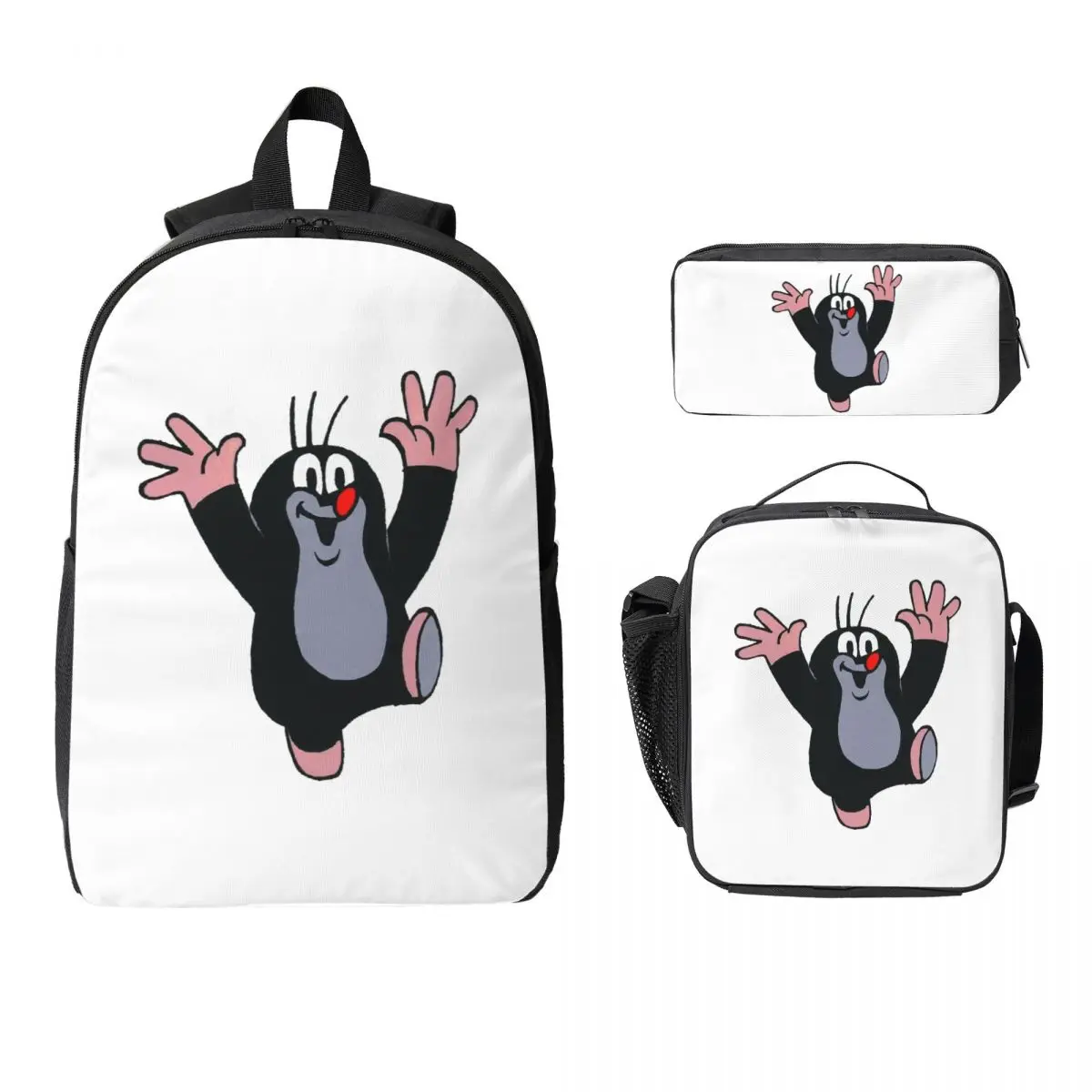 

Mole Happy Krtek Backpack Student Boys Girls BookBag School Bag Computer Shoulder Bags 3ps Insulated Lunch Bag Pencil Case