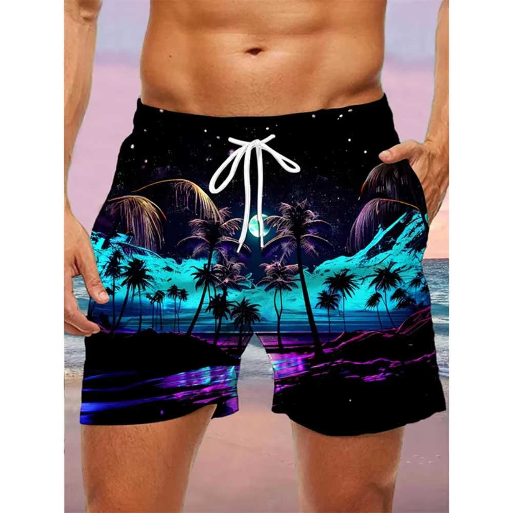 2025 جديد أشجار النخيل الاستوائية ثلاثية الأبعاد طباعة الشاطئ قصيرة ملابس للرجال الصيف الشاطئ الترفيه شخصية النبات الرسم مجلس السراويل #1
