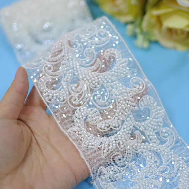 Nuovo abito da sposa cintura leggera tessuto di pizzo con perline di lusso largo 8.5cm