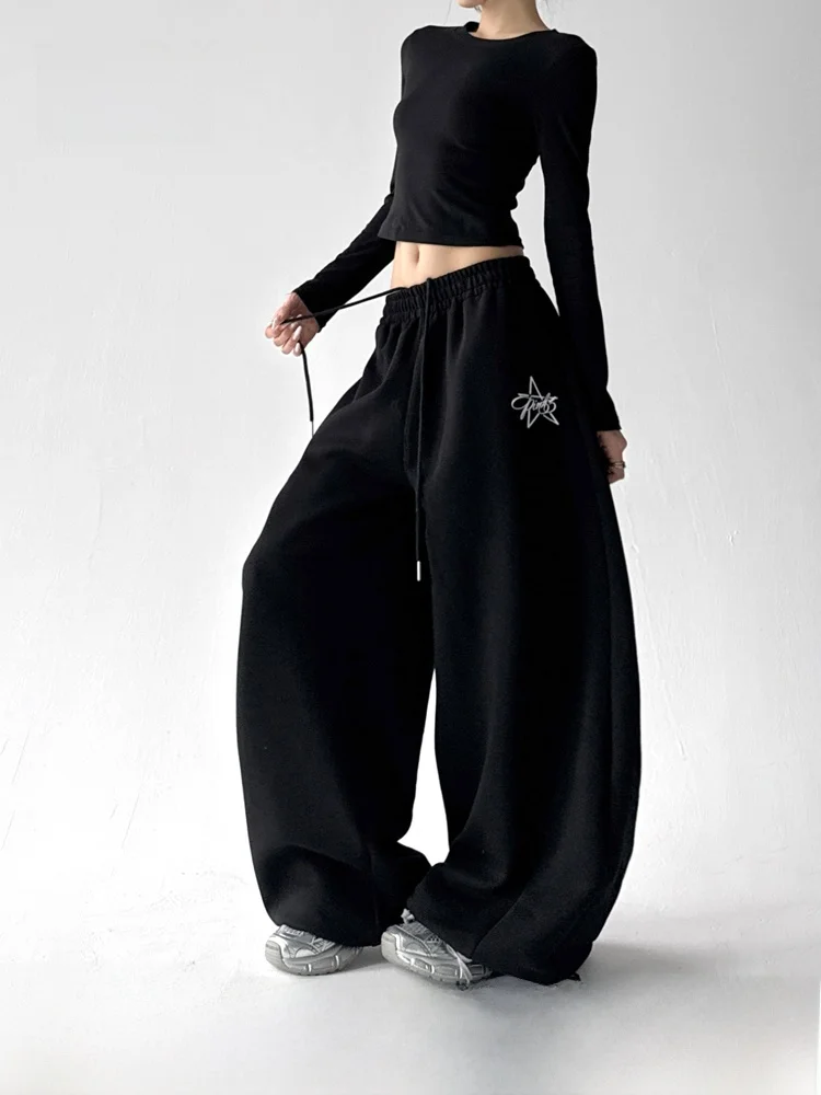 

NZNB Women's High Waist Wide Leg Sports Pants Autumn Winter New Sle Casual Loose Slimming Print Casual Pants