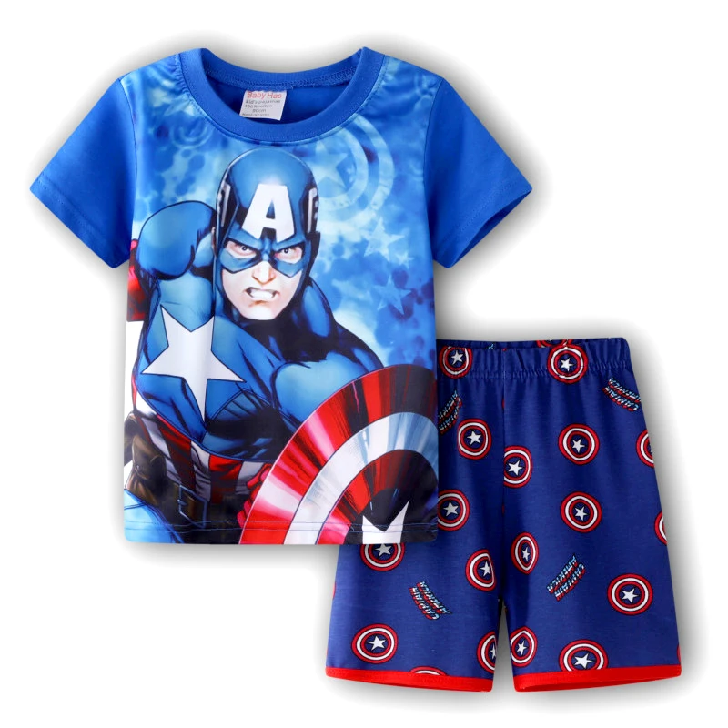 Summer Boys Nighty Captain America Nightgown Costume Boys Cute Cartoon Set Baby Toddler Short Sleeve Pajamas Sets