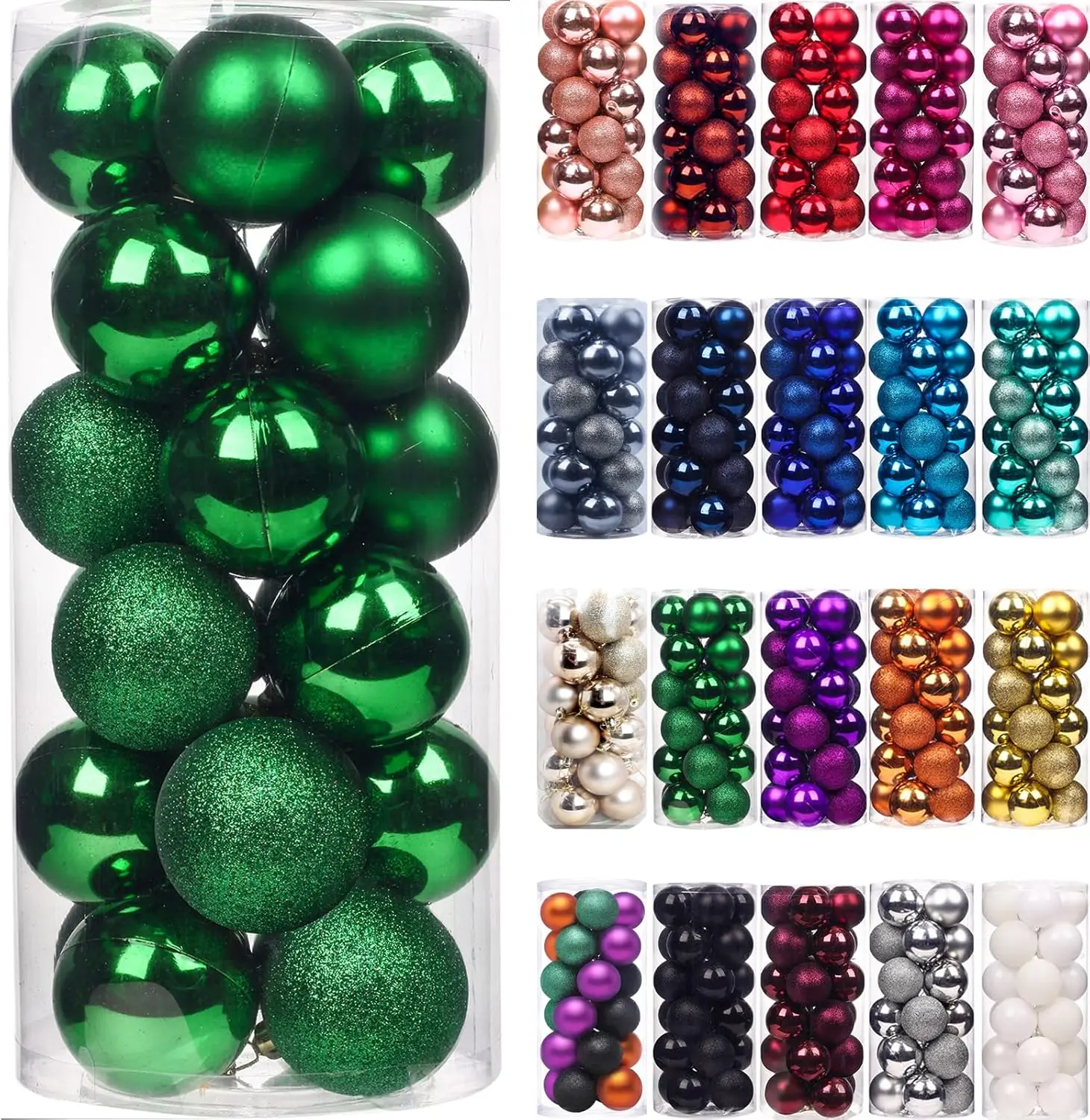 Christmas Balls Ornaments 24Pc Green Colorful Shatterproof Christmas Tree Decoration 30-60MM Hanging Ball for Xmas Party Wedding