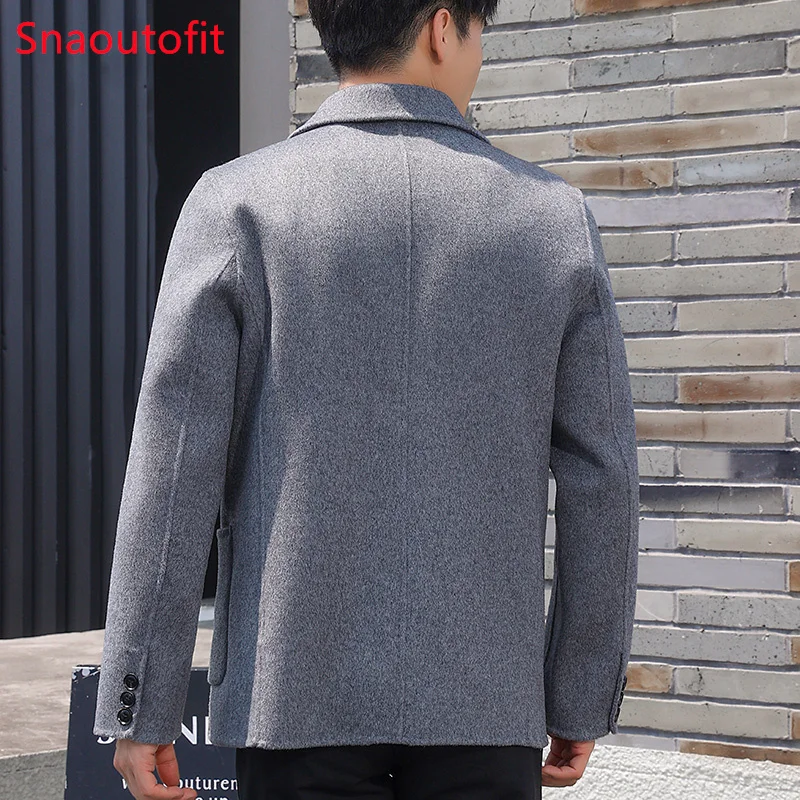 Autumn and Winter Merino Double-Sided Wool Coat Men's Loose Short Style Suit Collar Jacket Top Business Casual Cashmere Coat