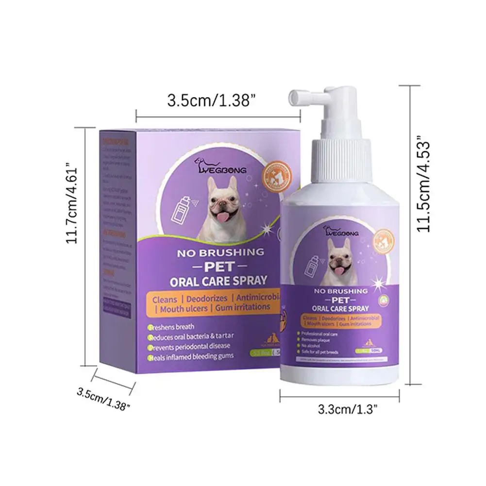 50ml Pet Oral Cleanse Spray Dogs Cats Mouth Fresh Teeth Clean Deodorant Prevent Calculus Remove Odor Pet Care Supply