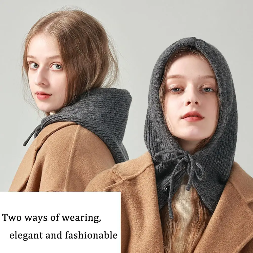 Winter-Sturmhaube, Mütze, Schal für Damen, gestrickte Kapuzenkappen, warm, einteilig, Halskragen, Mützen, Hüte für Mädchen