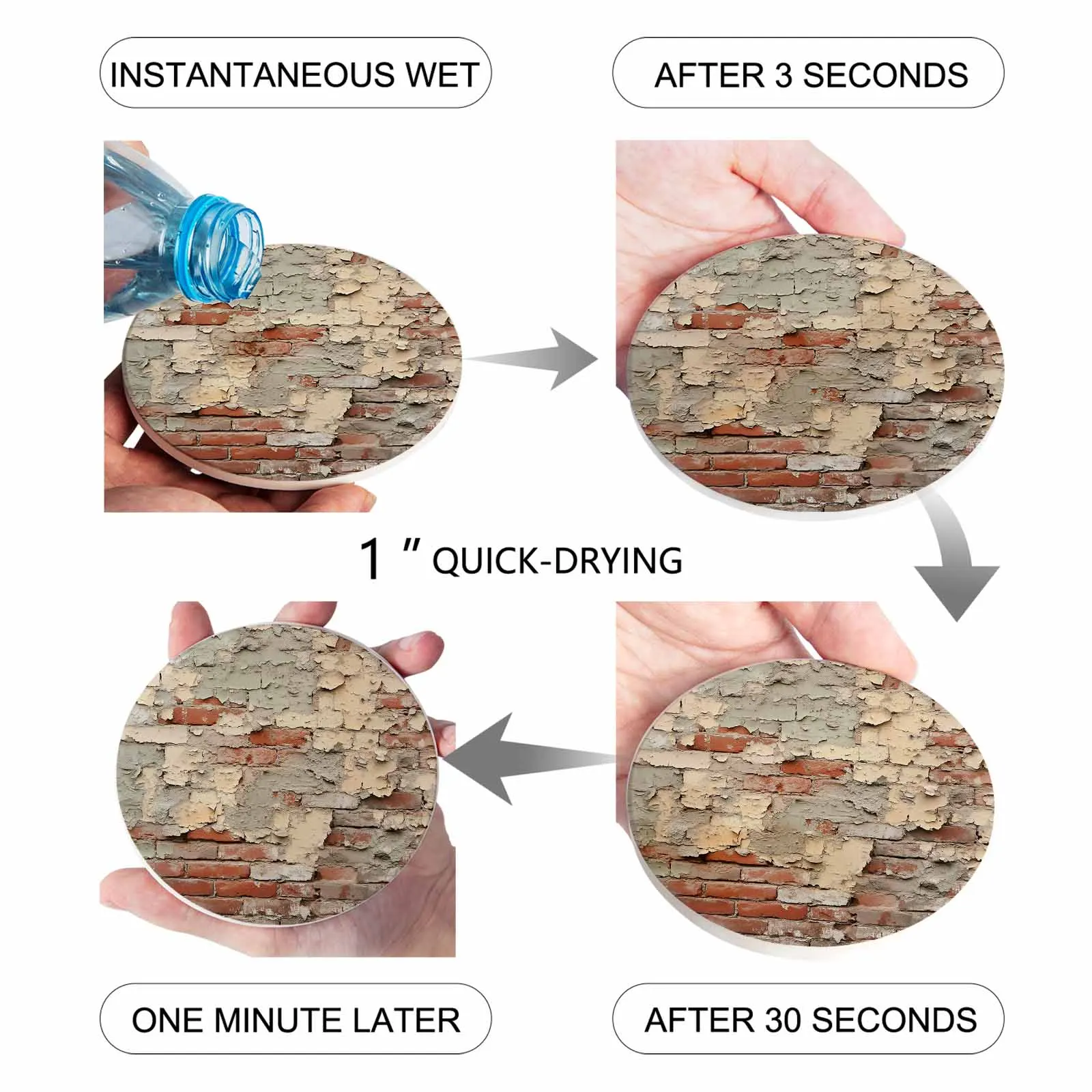 벽돌 벽 세라믹 코스터 세트, 오래되고 바랜 주방 테이블, 라운드 플레이스 매트, 고급 장식, 커피 차 컵 코스터