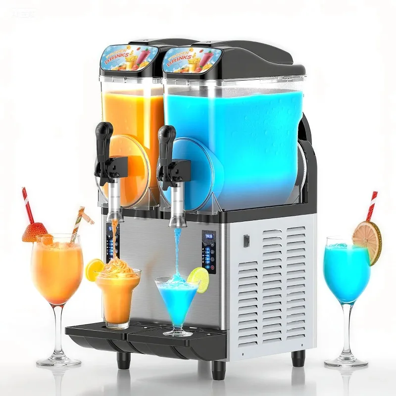

Commercial Slushy Machine, 15Lx2 Double Tank Frozen Drink Machine, 96 Cups Stainless Steel Margarita Smoothie Frozen Drink Maker