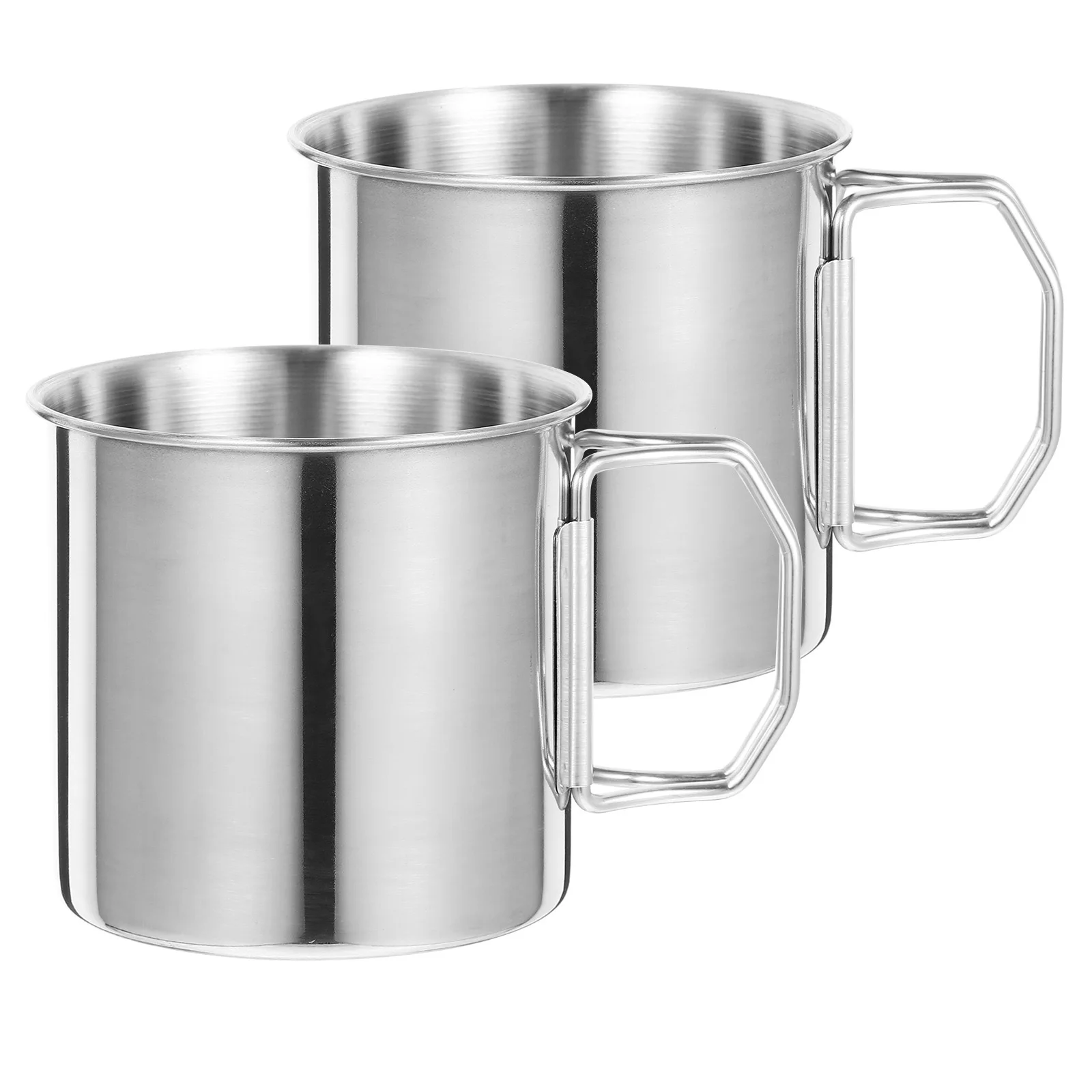 

2Pcs Folding Handle Stainless Steel Outdoor Water Cup Portable Camping Coffee Mug Drinking Cup Camping Cups Metal