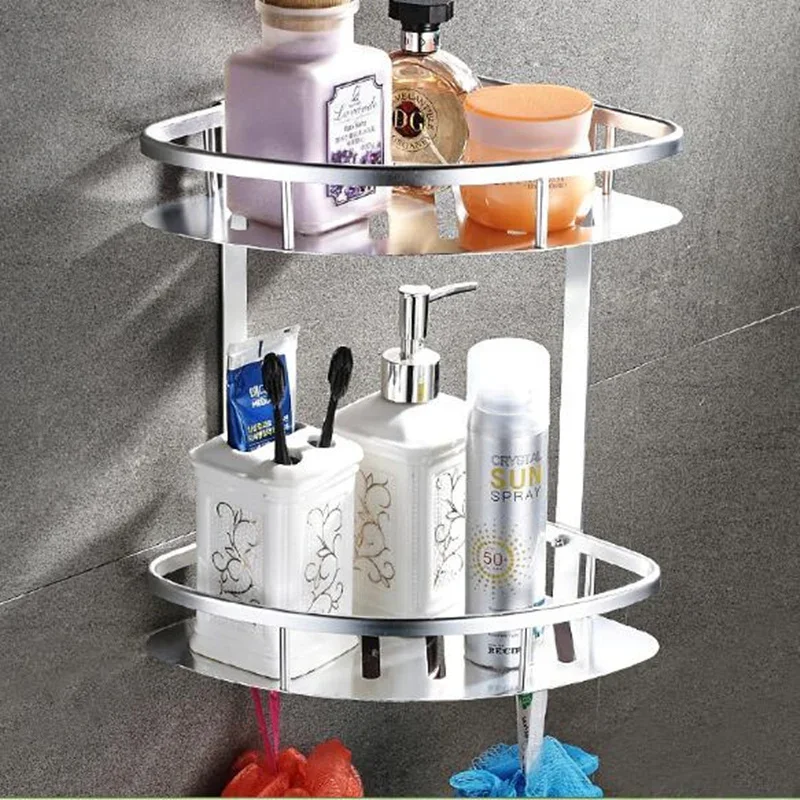 

Bathroom Shelves Shower Corner Shelf Wall Mount Storage Shelf Aluminum Rack (2 Layer )