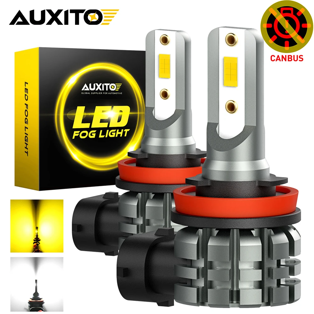 AUXITO H11 H8 H16JP LED Fog Lights Canbus No Error HB3 HB4 9005 9006 Bulb Car for Audi A4 B8 A6 C6 Golf 7 Fog Lamp DRL Yellow