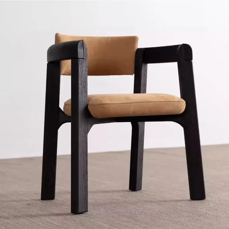 Solid wood dining chair, creative backrest home retro leisure bed, breakfast coffee shop art chair use