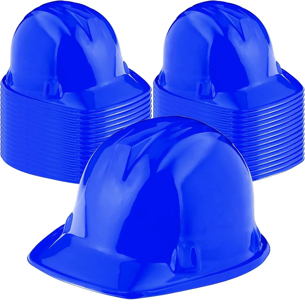 30 Pieces Blue Worker Helmet Hats Plastic Kids Safety Hat Cap for Boys Girls Building Construction Dress up Party Supplies