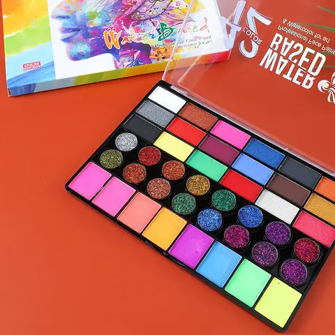 42 रंगों का पानी में घुलनशील फेस बॉडी पेंटिंग सेट यूवी नियॉन ग्लिटर फेस पेंट आर्ट हैलोवीन और क्रिसमस पार्टी बॉडी पेंट मेकअप 10 best sales मेकअप कलाकार - №3