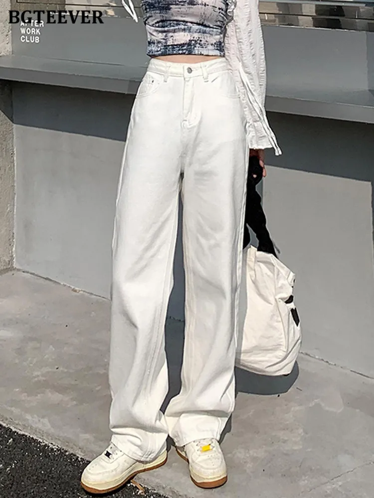 BGTEEVER Stylish Loose Full Female Denim Pants 2022 Spring Ladies Pantalon High Waist Wide Leg Women Jeans Trousers