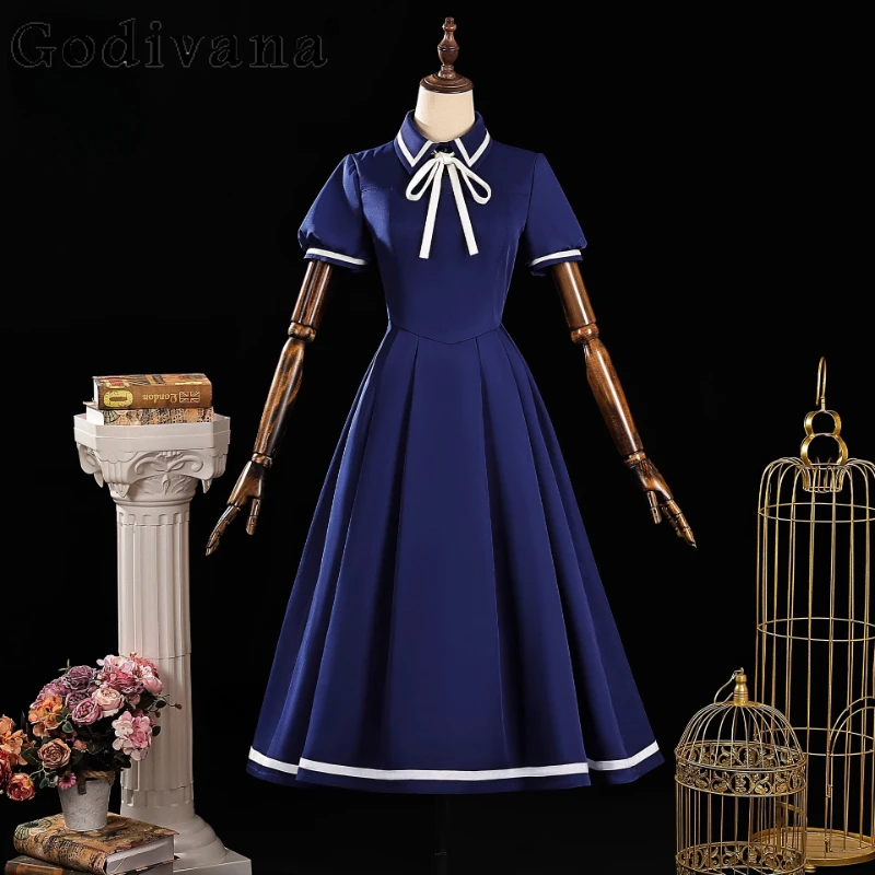 마법 소녀 블루 코스프레 드레스 여성 짧은 소매 Cos 애니메이션 유니폼 드레스 여성 여름 카니발 역할 놀이 드레스