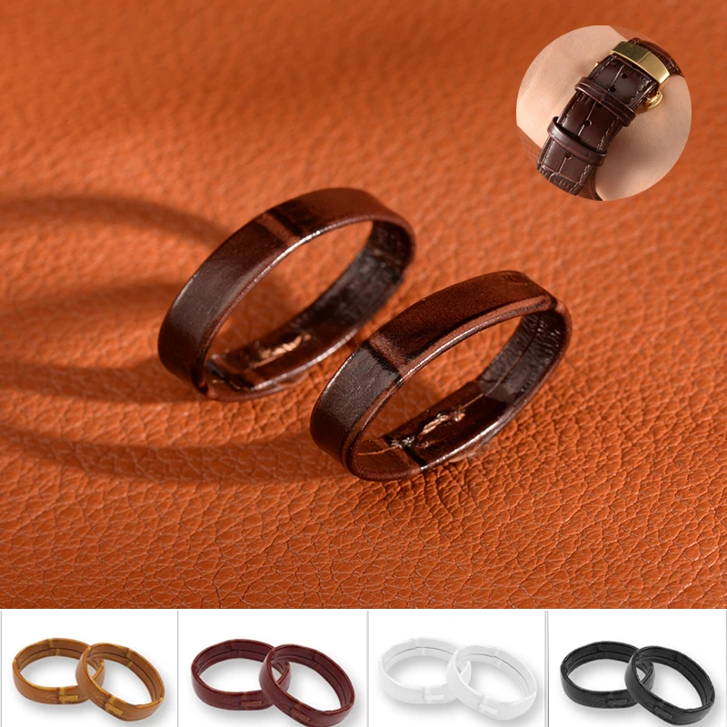 2 قطعة حزام ساعة جلد حارس حزام خزانة حلقة أسود براون حامل حلقة سوار التجنيب 14 مللي متر/16 مللي متر/18 مللي متر/20 مللي متر/22 مللي متر/24 مللي متر #1