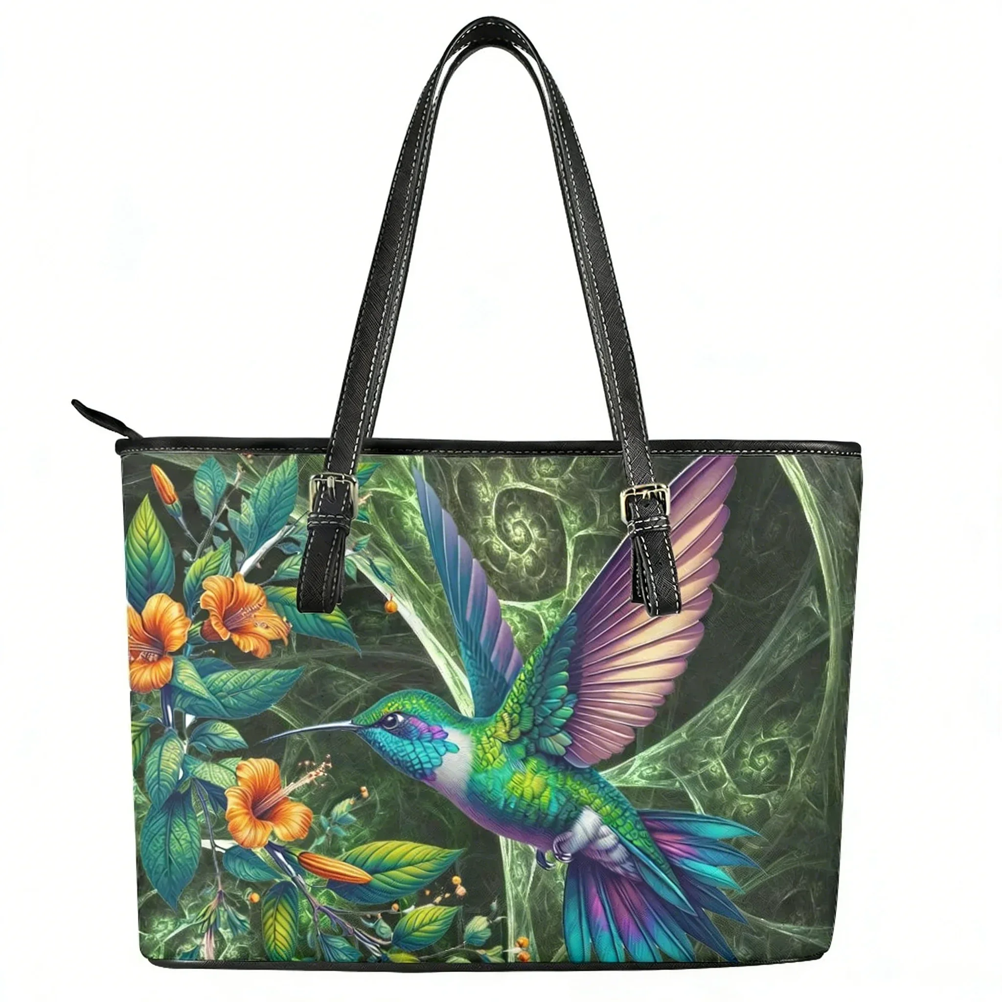 

Floral Hummingbird Animal Bird Lover Custom Handbag Womens Mens Tote Bag Shoulder Bag Business Leather Purse Travel Bag Gift