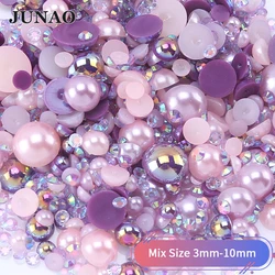 JUNAO 30g 3-10mm Mix Size Mix colore viola mezzo tondo perle perle Flatback plastica ABS imitazione perla per artigianato fai da te