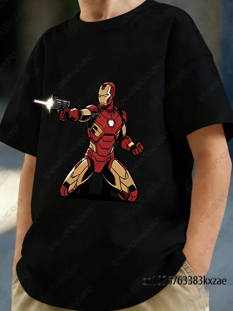 Marvel Lustiges Iron Man Print T-shirt Für Kinder 2026 Sommer Neue Cartoon Tees Jungen Mädchen Streetwear Eltern-kind Cosplay kleidung