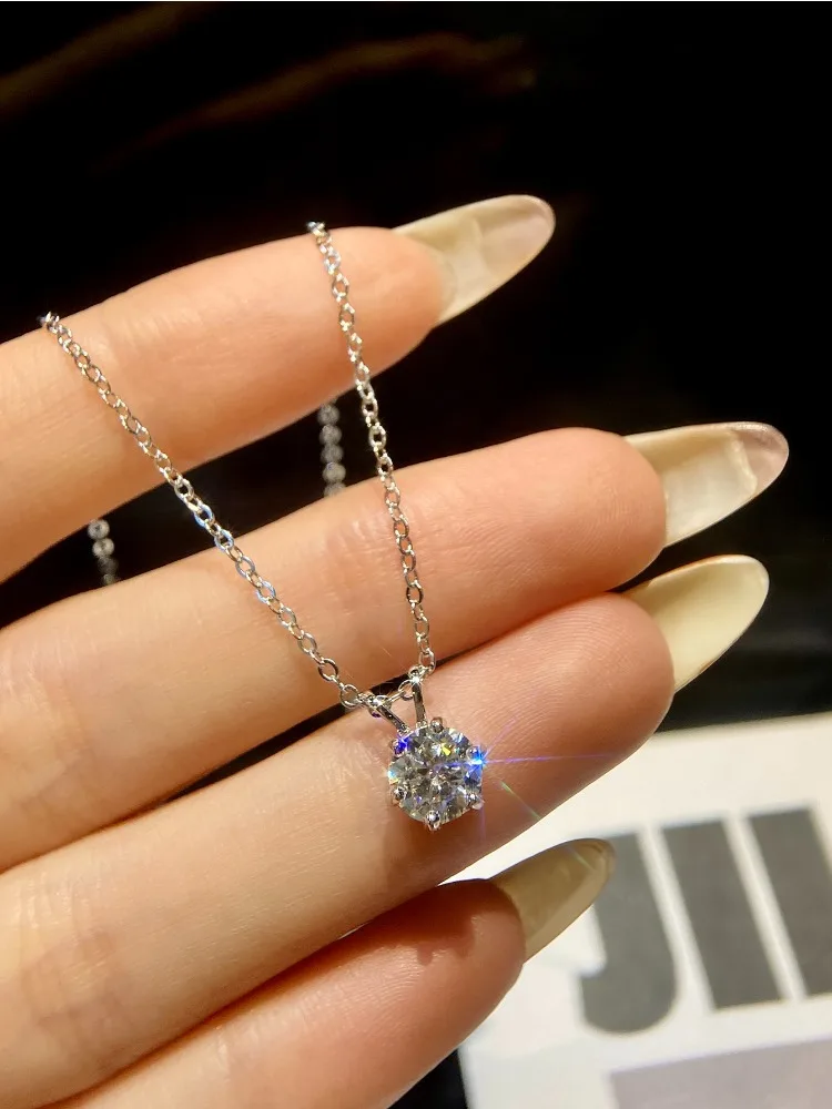  Shiny 1CT Real Moissanite Diamond Gold Pendant Wedding Necklace For Women Real 925 Sterling Silver Best Quality Jewelry - view 2