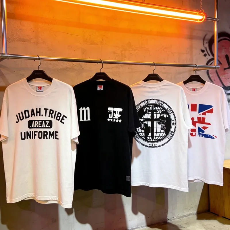 Digital Direct Spray Pattern Judah Tshirts Summer Street Black White Round Neck Tee Men Women Casual Short Sleeve Outfit T-shirt