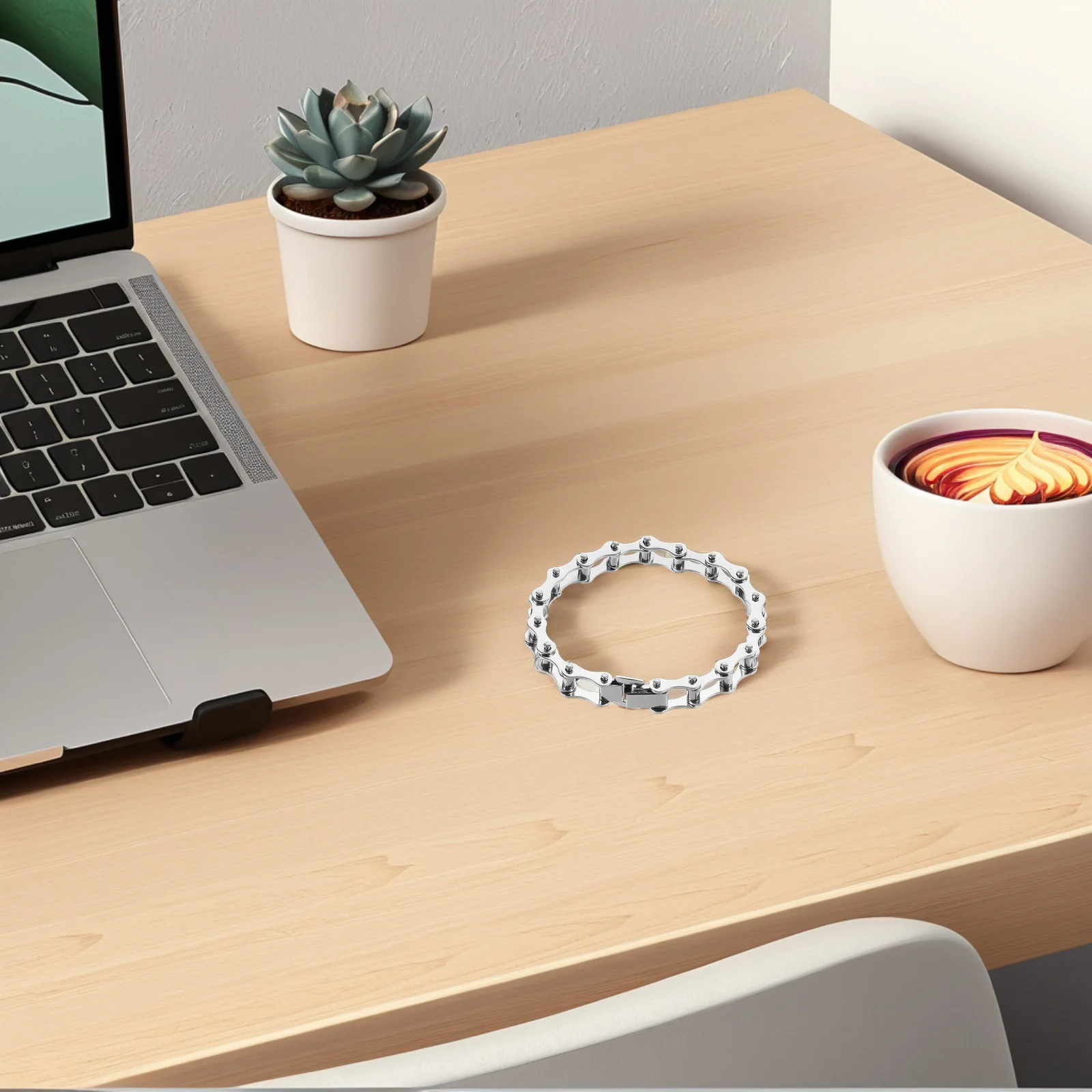 

Stainless Steel Bracelet Bike Chain Durable Silicone Support Stylish Hollow Design Unisex Link Chain Men Link Bracelet