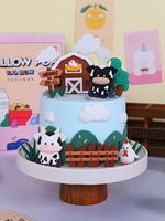 Farm Animal Cake Decoration Children Happy Birthday Black and White Cow Chick Cake Topper Kids Baby Shower Party Supplies