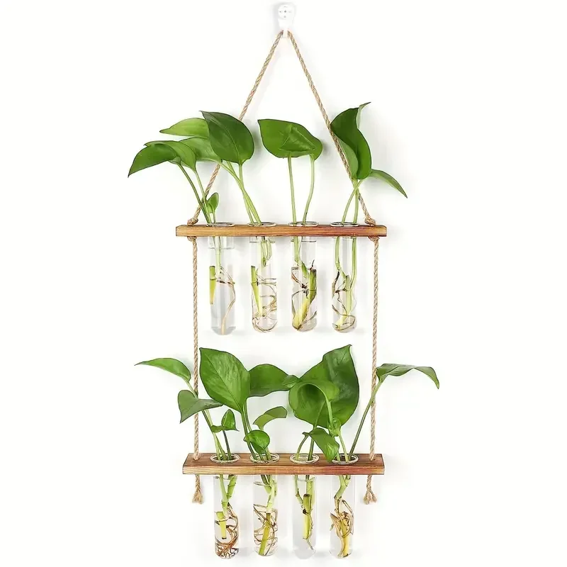 Creative green radish hydroponic plant glass transparent vase flower arrangement water flower pot hemp rope test tube wall hangi