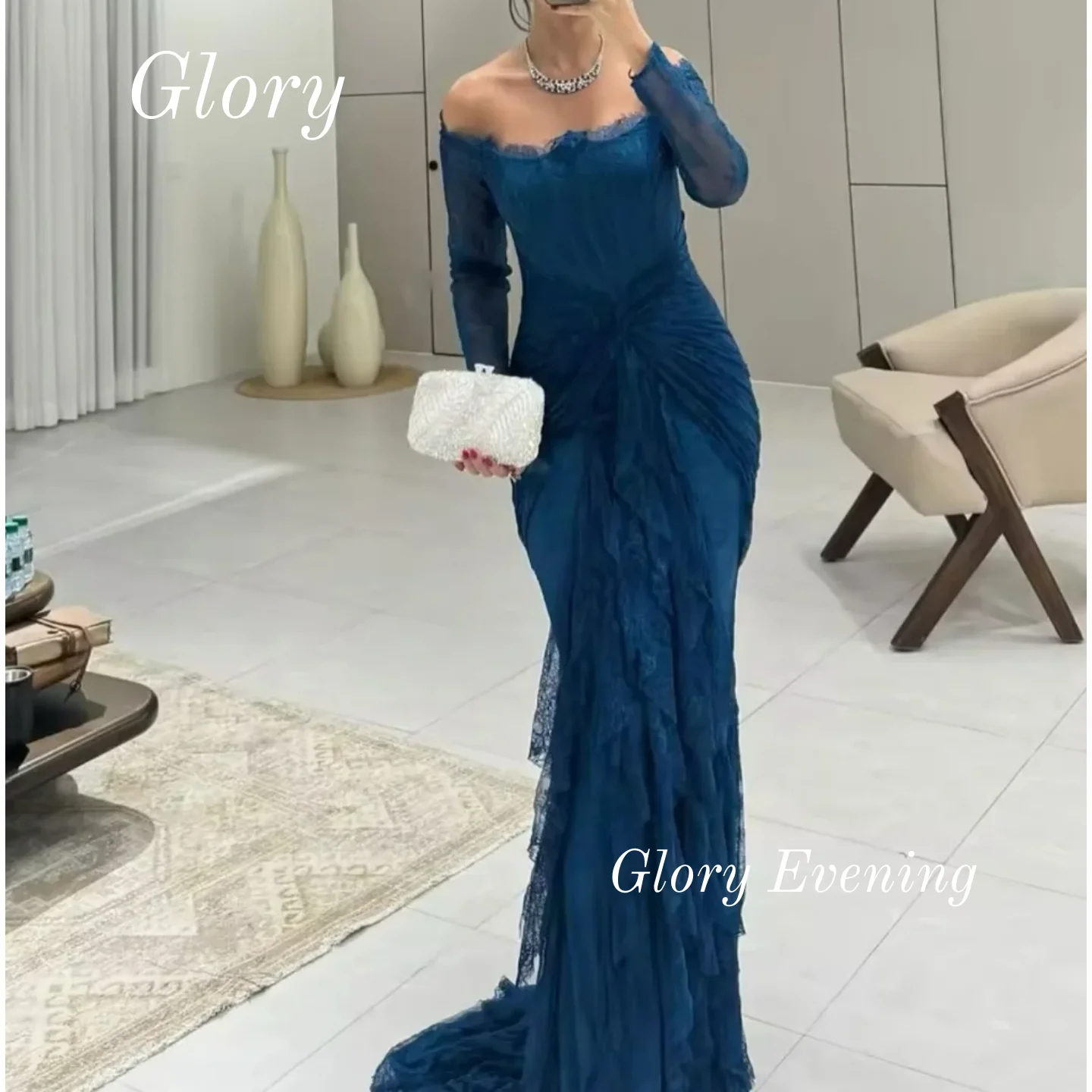 Czarne koronkowe sukienki na studniówkę z plisami, suknie wieczorowe z Arabii Saudyjskiej, sukienki wieczorowe z odkrytymi ramionami i długim rękawem, sukienki na zamówienie.