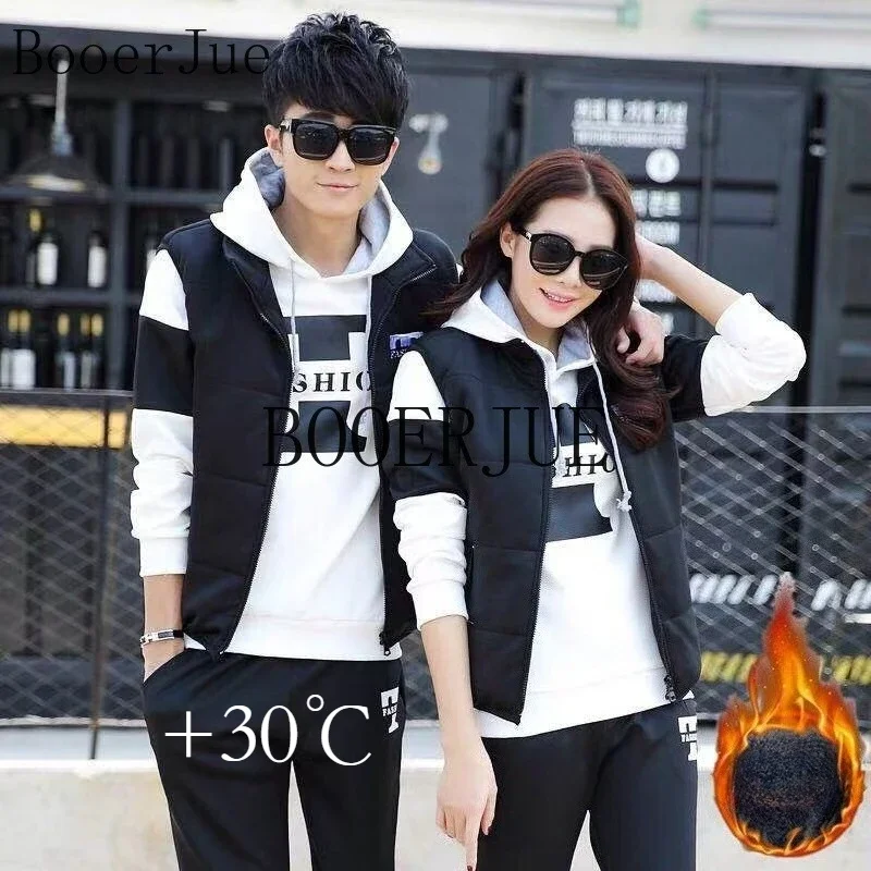 Mens Set Vest 3 Pieces Set Hoodies+Vest+Pants Casual Track Suit Clothing Coats Winter Thick Warm Tracksuit for Couple Printed - view 2