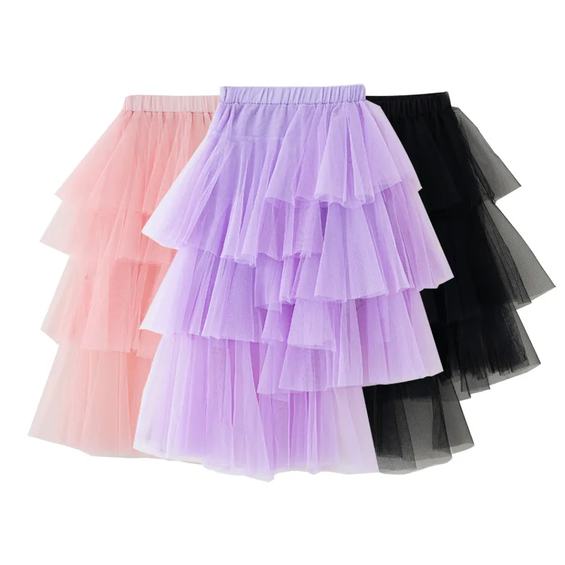 

Teen Girls Tulle Layered Skirts Elegant Long Flowy Princess A-Line Tiered Skirt Kids Casual Versatile Asymmetrical Skirt Purple