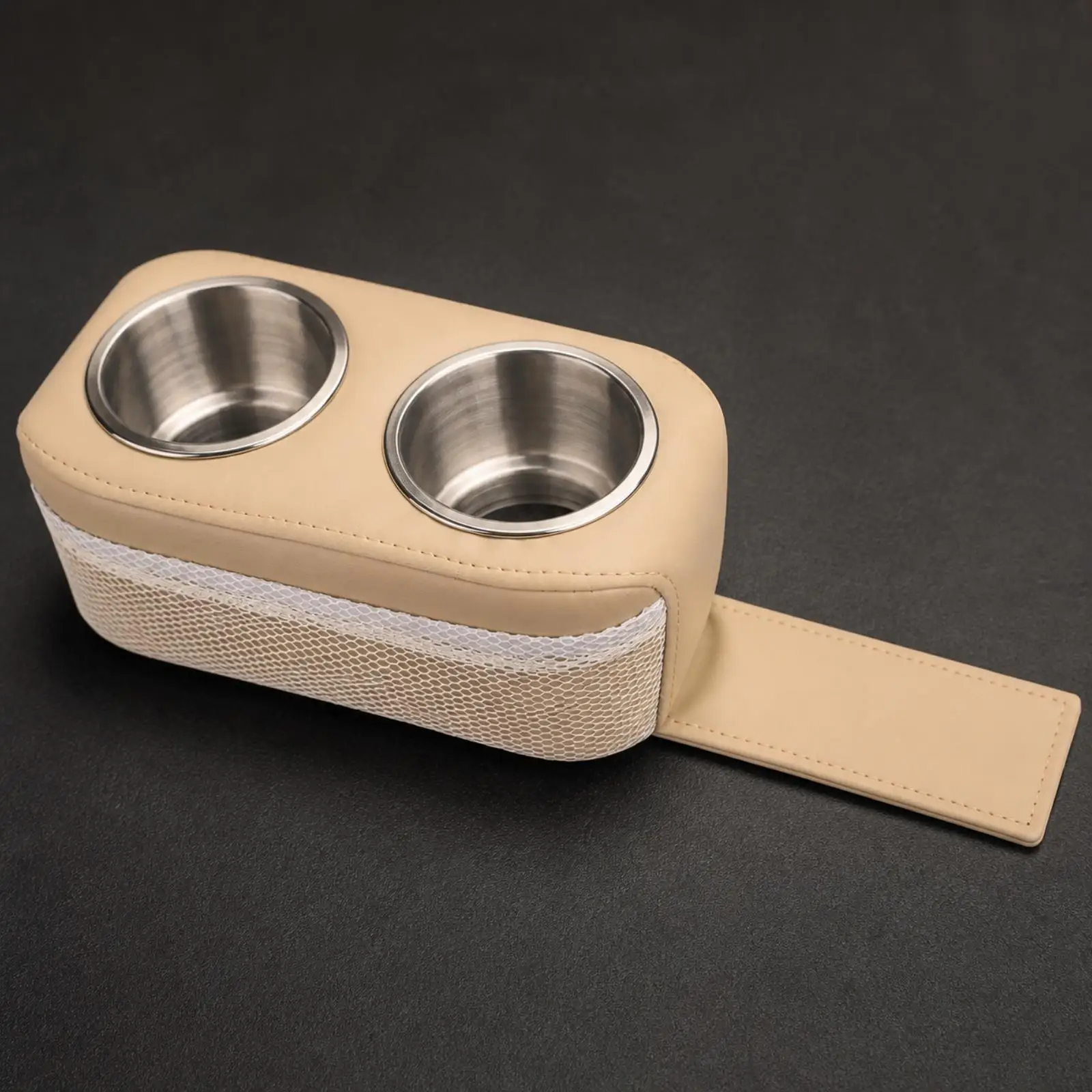 PU Leather Car Cup Holder with Stainless Steel Openings for Boat Yacht RV Travel Drink Organizer