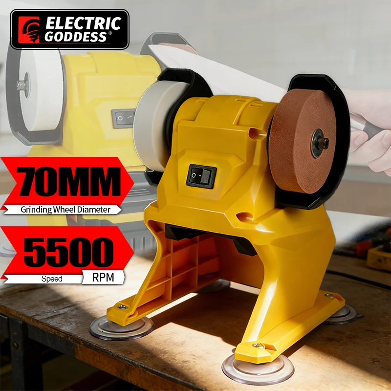 Electric Goddess 150W Cordless Electric Bench Grinder Metal Wood Stone Knife Polishing Grinding Tool For Dewalt 20V Battery Pin