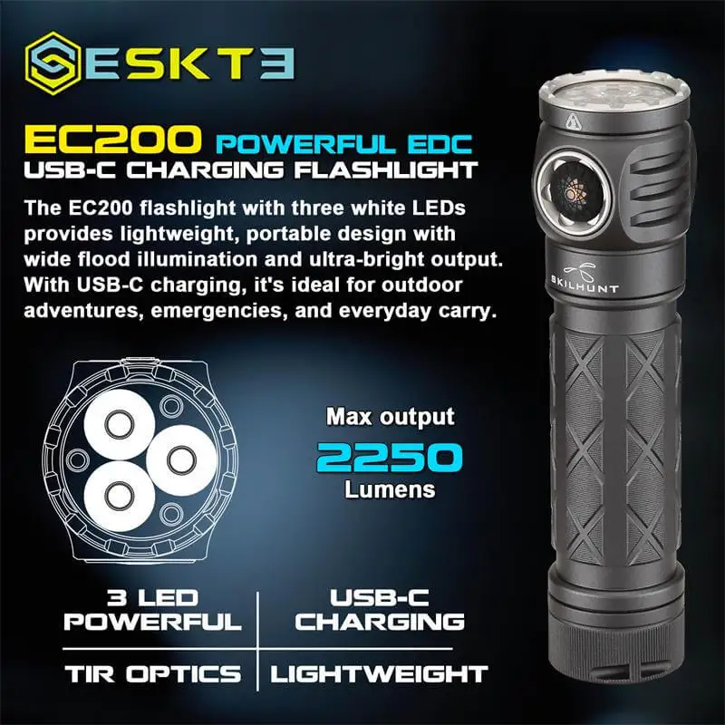 Skilhunt Senter EDC EC200 2250 Lumen, USB-C dapat diisi ulang