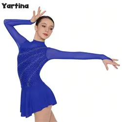 Womens Rhinestone Gymnastics Artistic Figure Skating Costume Glitter Ballet Jersey Dress Water Diamond Tight Lyrical Dance Dress