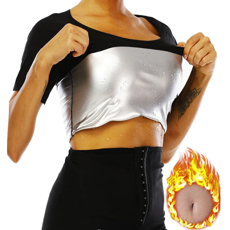 

MrifDila костюм для сауны с коротким рукавом, горячий пот, серебряный подогрев, корсет для спортзала, рубашки, женский спортивный топ для тренировок, сжигание жира, похудение