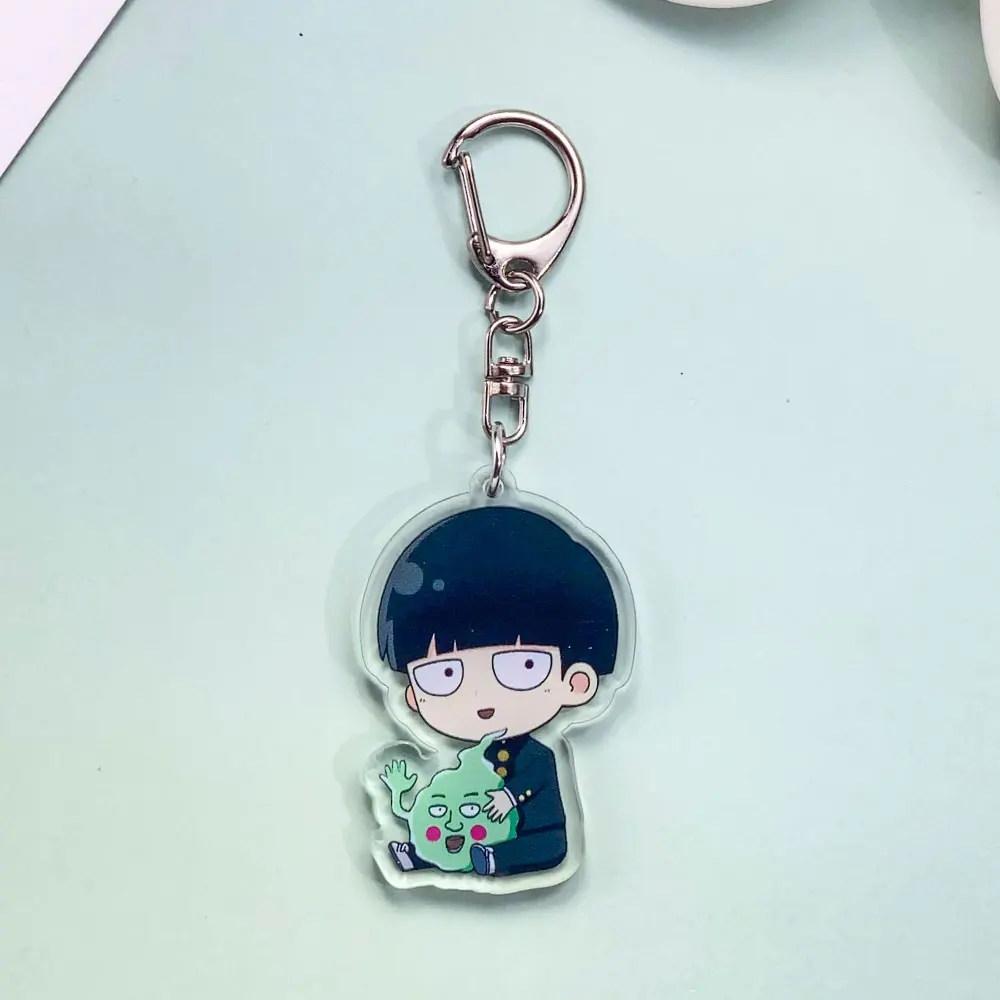 شخصيات أنيمي الغوغاء النفسي 100 الاكريليك سيارة المفاتيح اكسسوارات Kawaii حقيبة Charms ظهره قلادة حلقة رئيسية هدايا للأصدقاء