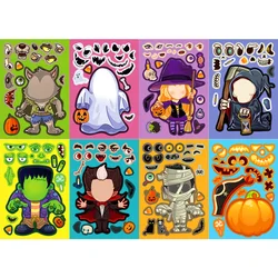 8 Sheets/Pack Make a Face Halloween Puzzle Sticker Toy DIY Pumpkin Ghost Assemble Jigsaw Kids Educational Game Kids Party Favor