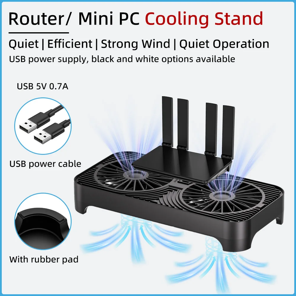 Router Cooling Stand Dual Fan USB Powered Silent Heat Dissipation Base for WiFi Router TV Box Set Top Box Modem Mini PC