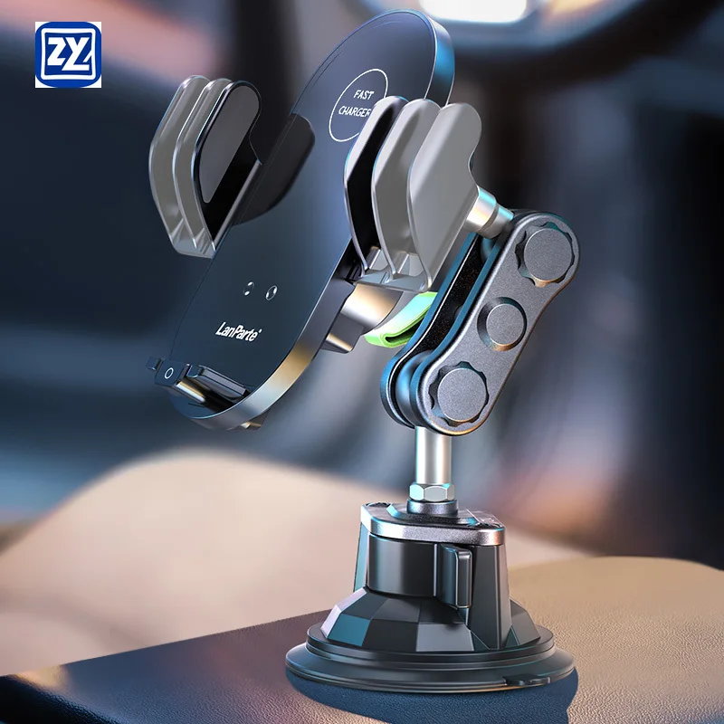 

2025 New Trending Rotatable Wireless Car Charger Fast Charging Cell Phone Holder with Flexible Suction Cup