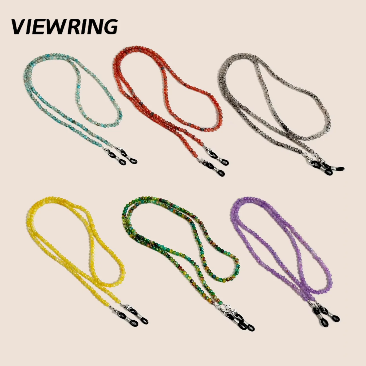 VIEWRING Handmade Beaded Glasses Chain Colorful Crystal Eyeglass Strap Anti‑Lost Lanyard Sunglasses Holder Neck Cord Unisex